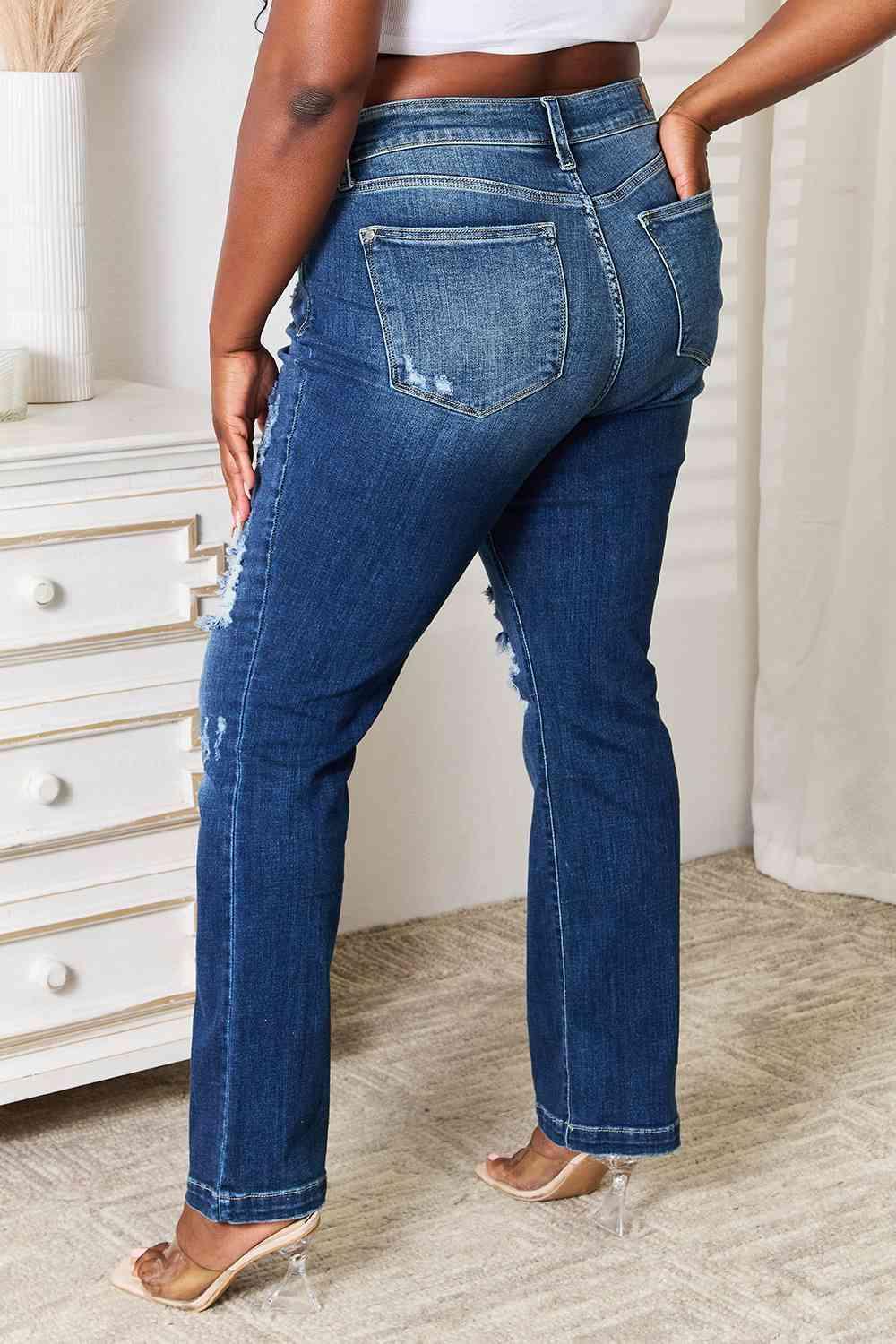 Judy Blue Full Size Mid Rise Hand Sand & Destroy Bootcut Jeans - 1985 the VAULT Boutique