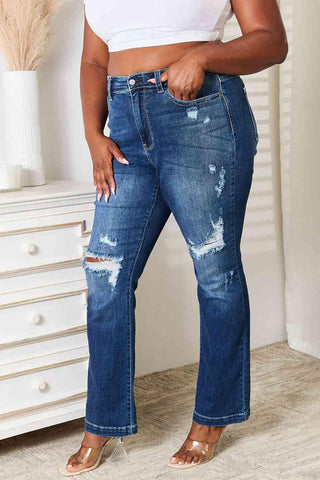 Judy Blue Full Size Mid Rise Hand Sand & Destroy Bootcut Jeans - 1985 the VAULT Boutique