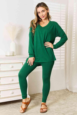 Zenana Lazy Days Full Size Long Sleeve Top and Leggings Set - 1985 the VAULT Boutique