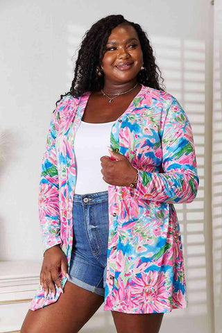 Double Take Floral Open Front Long Sleeve Cardigan - 1985 the VAULT Boutique