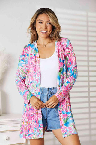 Double Take Floral Open Front Long Sleeve Cardigan - 1985 the VAULT Boutique