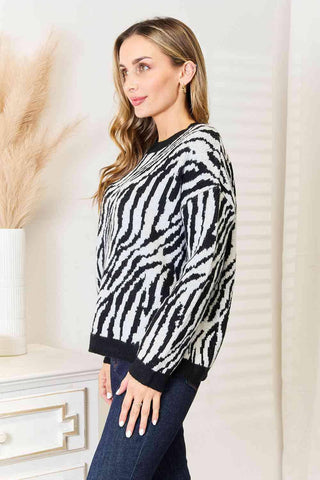 Heimish Full Size Zebra Print Sweater - 1985 the VAULT Boutique