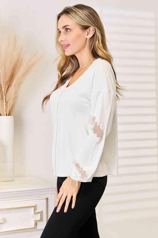 Double Take V-Neck Dropped Shoulder Blouse - 1985 the VAULT Boutique