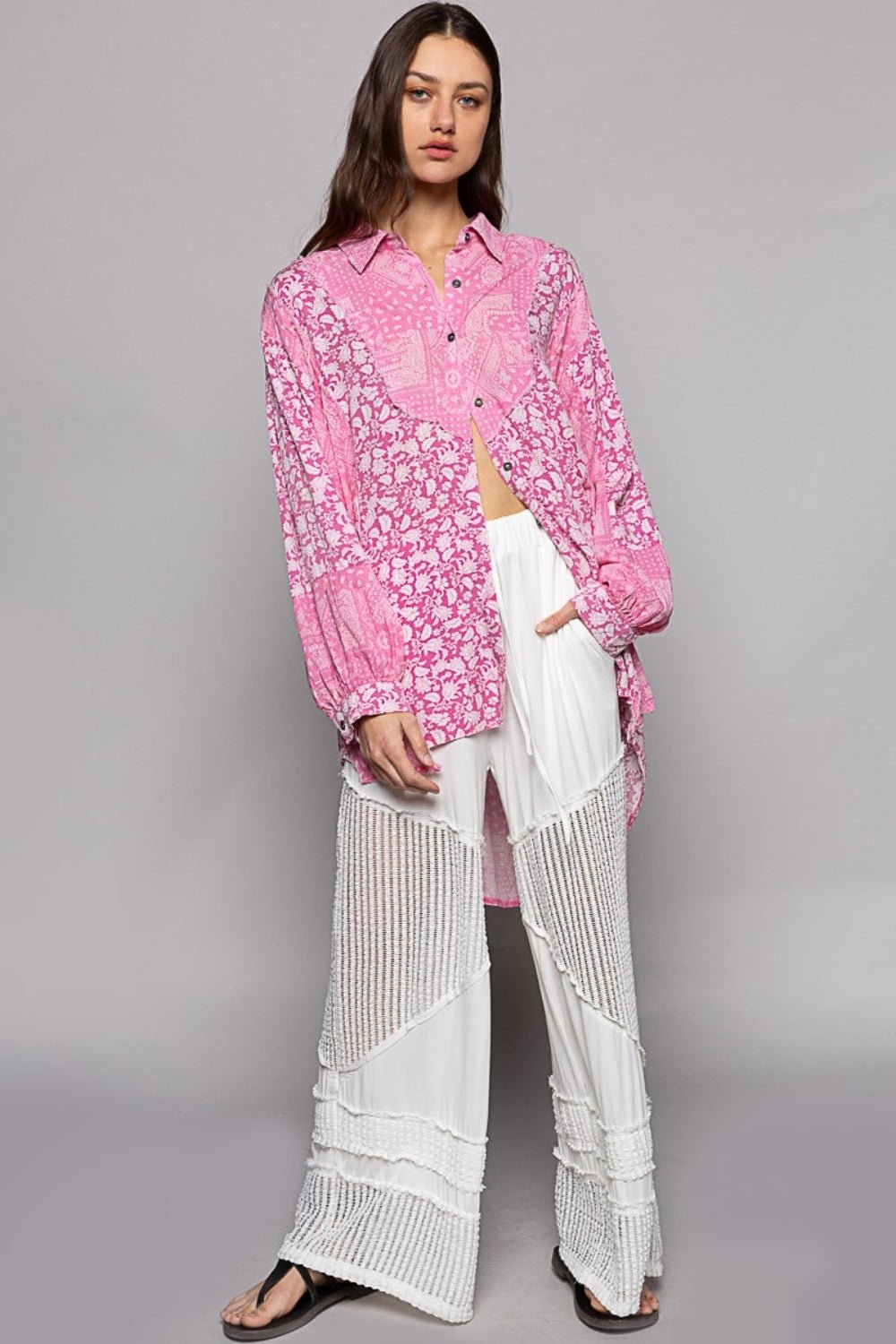 POL Button Down Long Sleeve Paisley Print Shirt - Happily Ever Atchison Shop Co.