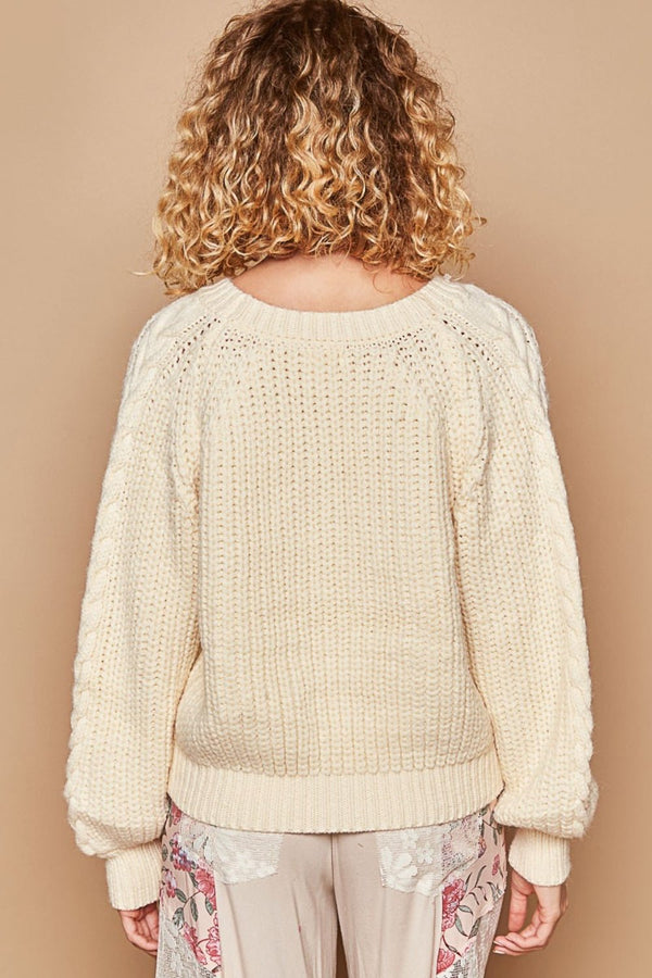 POL Cable Knit Cutout Long Sleeve Sweater - Happily Ever Atchison Shop Co.