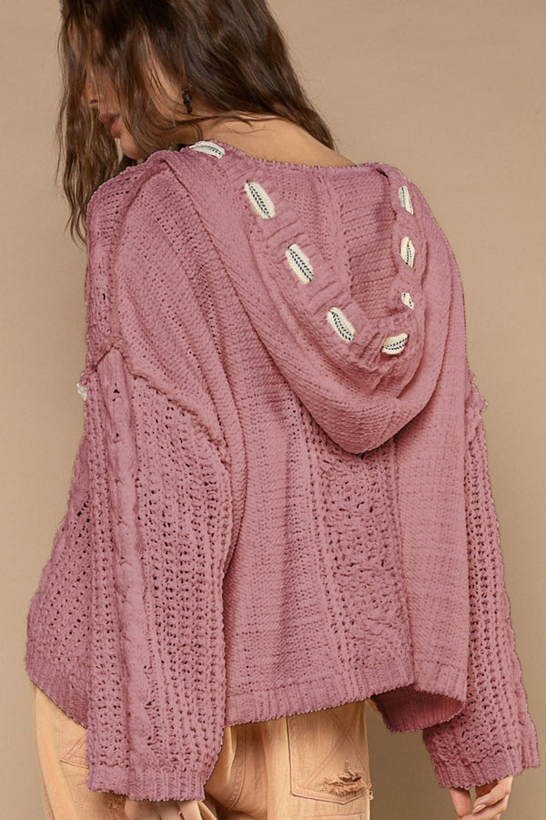 POL Cable Knit Hooded Chenille Sweater - Happily Ever Atchison Shop Co.