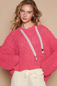 POL Cable Knit Hooded Chenille Sweater - Happily Ever Atchison Shop Co.