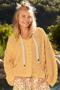 POL Cable Knit Hooded Chenille Sweater - Happily Ever Atchison Shop Co.