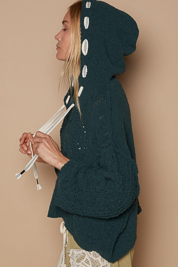 POL Cable Knit Hooded Chenille Sweater - Happily Ever Atchison Shop Co.