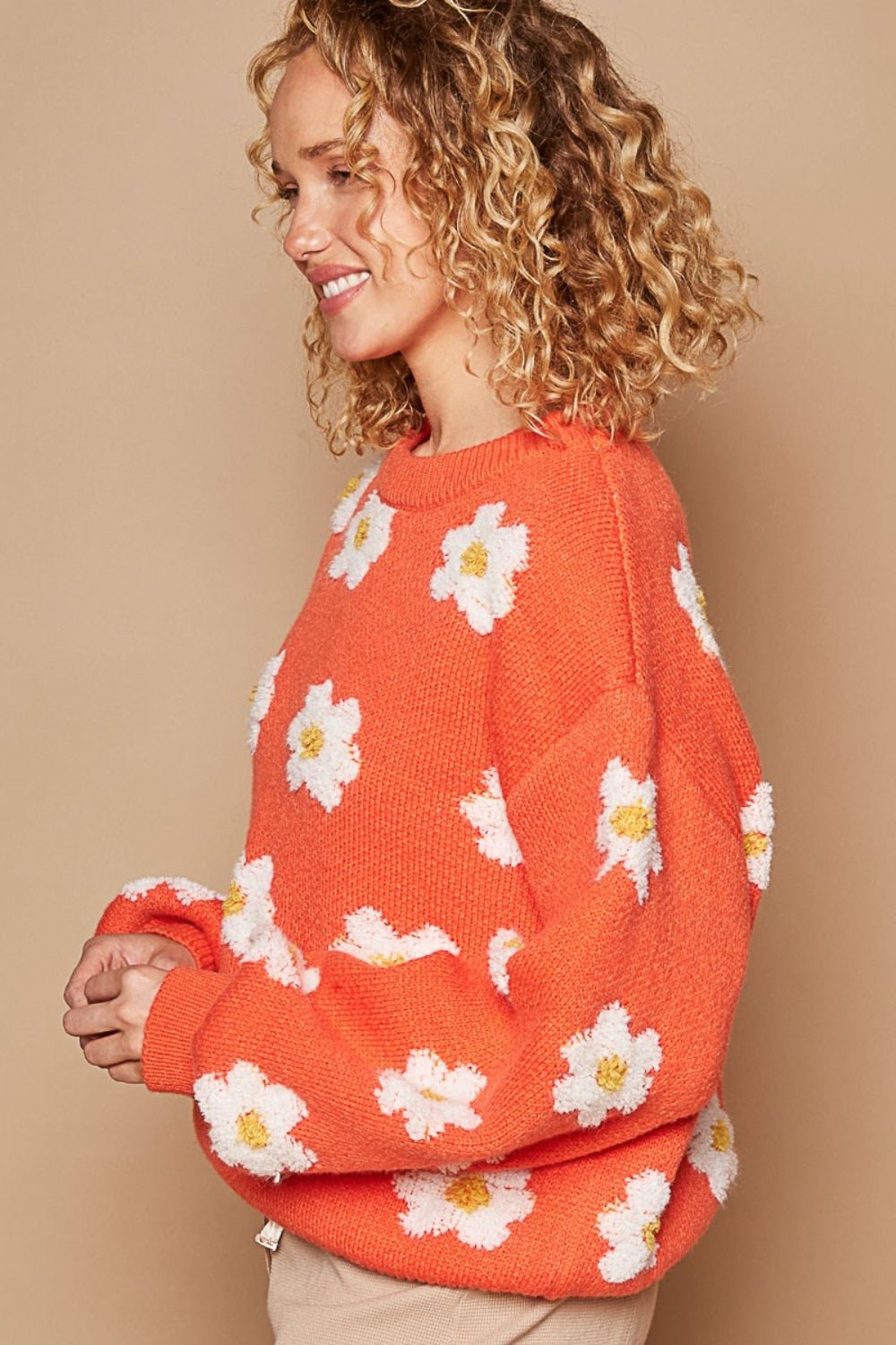 POL Daisy Pattern Drop Shoulder Sweater - Happily Ever Atchison Shop Co.