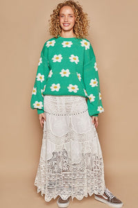 POL Daisy Pattern Drop Shoulder Sweater - Happily Ever Atchison Shop Co.