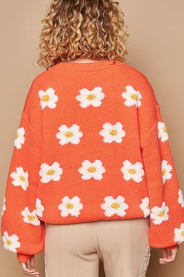 POL Daisy Pattern Drop Shoulder Sweater - Happily Ever Atchison Shop Co.