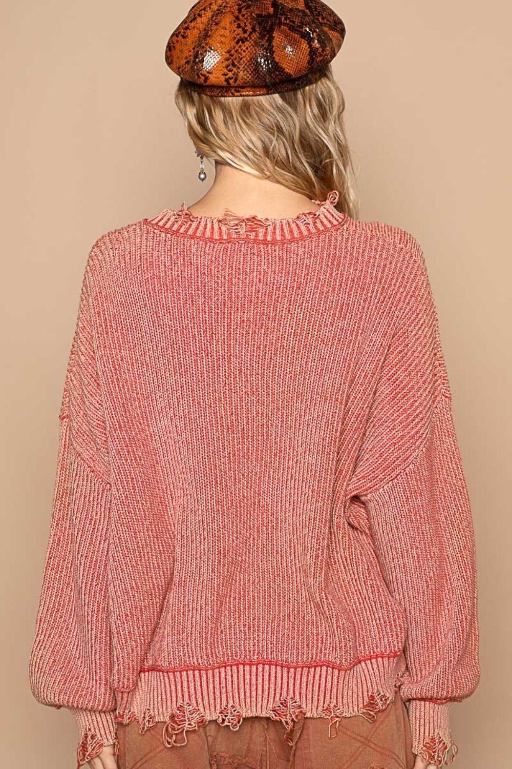 POL Distressed Washed Drop Shoulder Sweater - Happily Ever Atchison Shop Co.