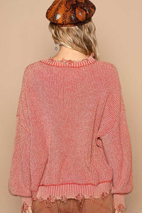 POL Distressed Washed Drop Shoulder Sweater - Happily Ever Atchison Shop Co.