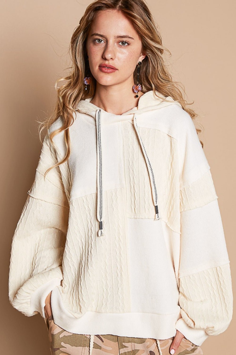 POL Exposed Seam Hooded Knit Top - Happily Ever Atchison Shop Co.