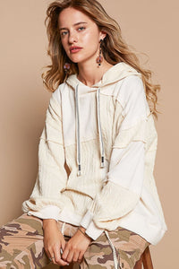 POL Exposed Seam Hooded Knit Top - Happily Ever Atchison Shop Co.