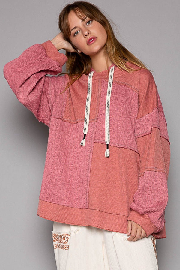 POL Exposed Seam Hooded Knit Top - Happily Ever Atchison Shop Co.