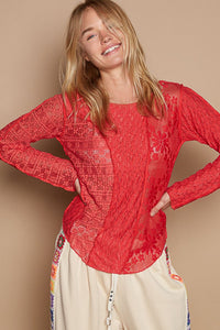 POL Exposed Seam Long Sleeve Lace Knit Top - Happily Ever Atchison Shop Co.