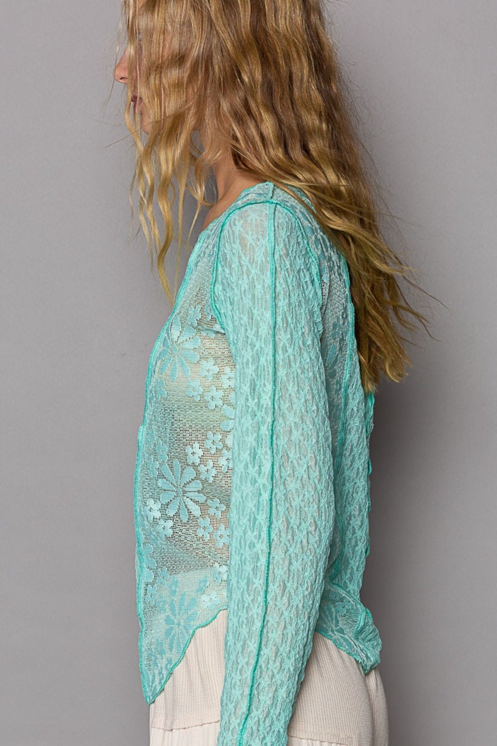 POL Exposed Seam Long Sleeve Lace Knit Top - Happily Ever Atchison Shop Co.