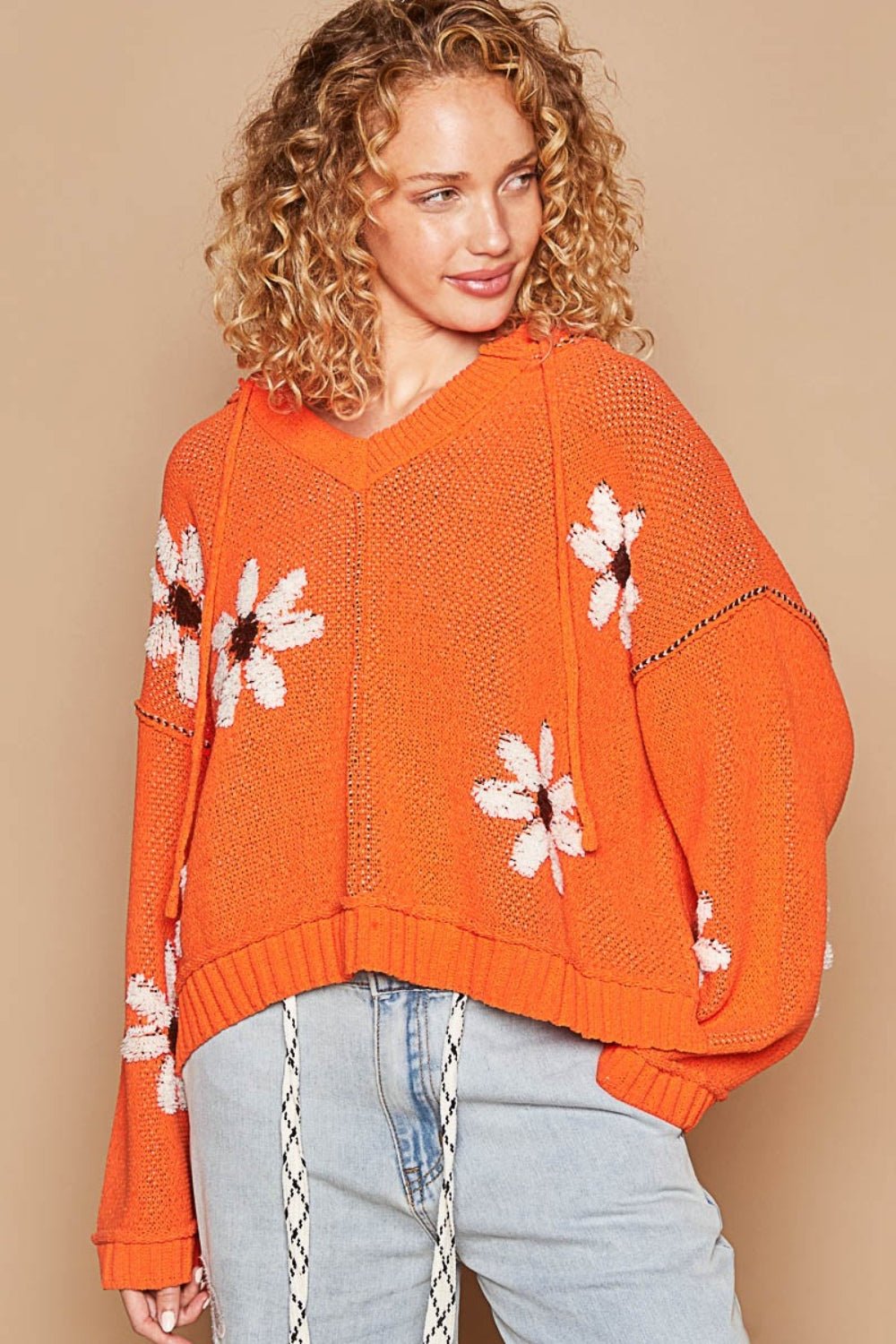 POL Floral Pattern Hooded High - Low Sweater - Happily Ever Atchison Shop Co.