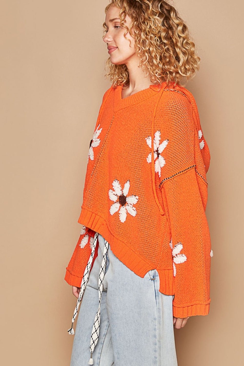 POL Floral Pattern Hooded High - Low Sweater - Happily Ever Atchison Shop Co.