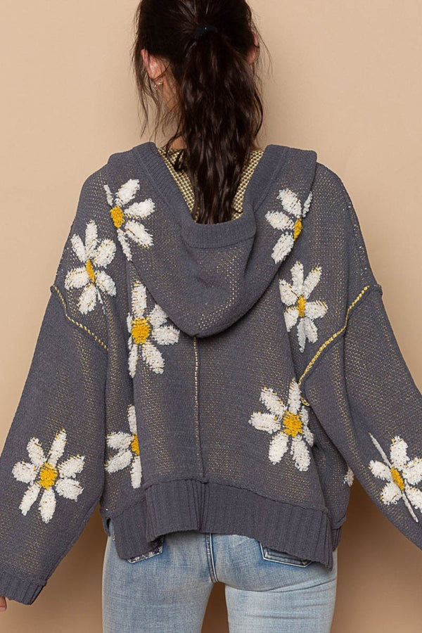 POL Floral Pattern Hooded High - Low Sweater - Happily Ever Atchison Shop Co.