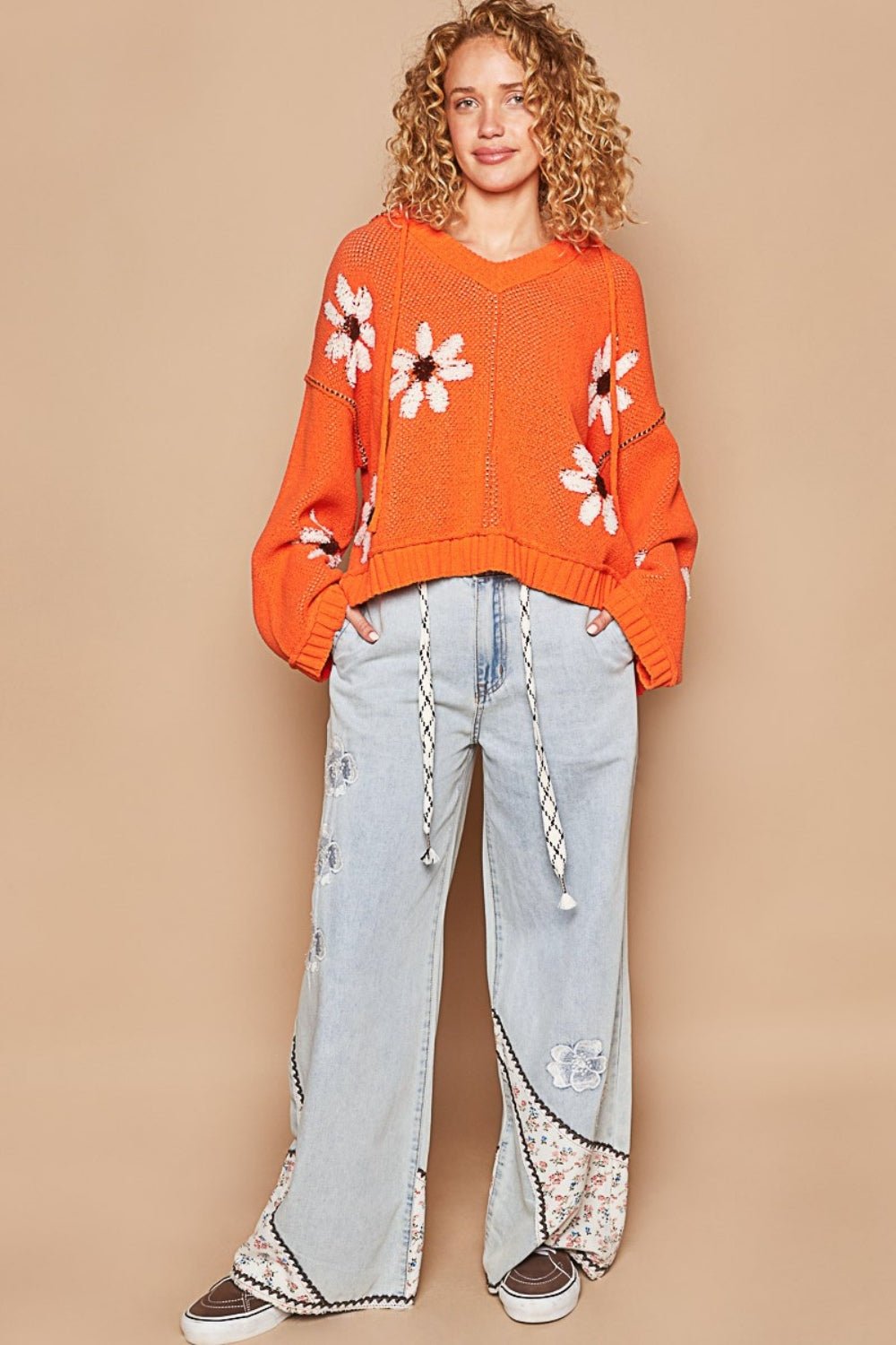 POL Floral Pattern Hooded High - Low Sweater - Happily Ever Atchison Shop Co.