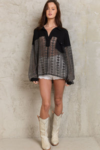 POL Johnny Collar Long Sleeve Lace Blouse - Happily Ever Atchison Shop Co.