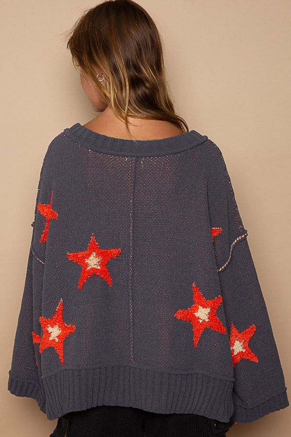 POL Long Sleeve Star Patch Sweater - Happily Ever Atchison Shop Co.