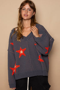 POL Long Sleeve Star Patch Sweater - Happily Ever Atchison Shop Co.