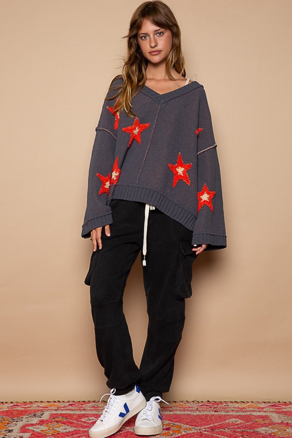 POL Long Sleeve Star Patch Sweater - Happily Ever Atchison Shop Co.