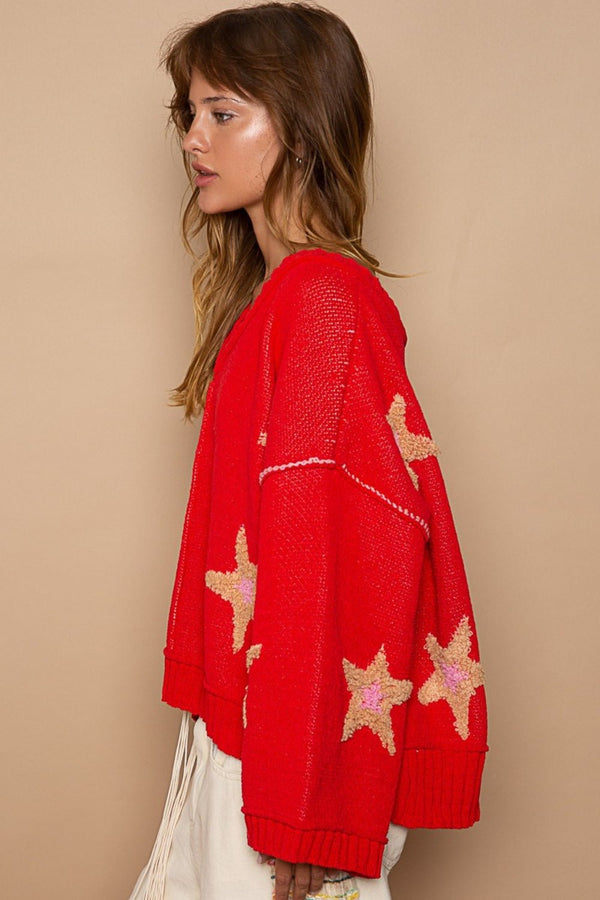 POL Long Sleeve Star Patch Sweater - Happily Ever Atchison Shop Co.