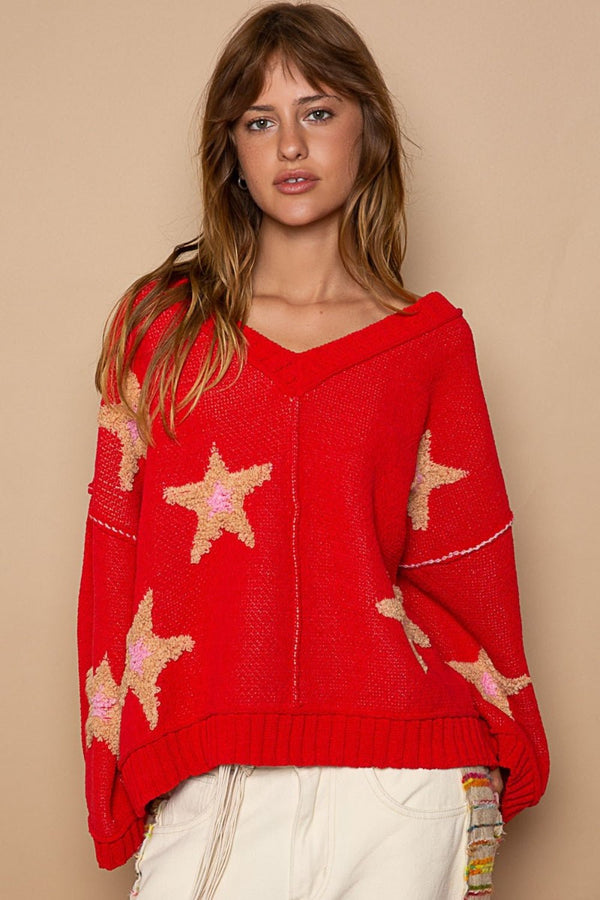 POL Long Sleeve Star Patch Sweater - Happily Ever Atchison Shop Co.