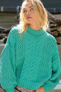 POL Mock Neck Cable Knit Sweater - Happily Ever Atchison Shop Co.