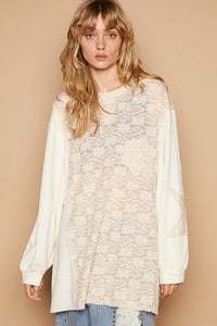 POL Round Neck Long Sleeve Crochet Patches Top - Happily Ever Atchison Shop Co.