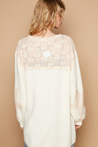 POL Round Neck Long Sleeve Crochet Patches Top - Happily Ever Atchison Shop Co.