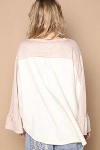 POL Striped Flounce Sleeve Exposed Seam Top - Happily Ever Atchison Shop Co.