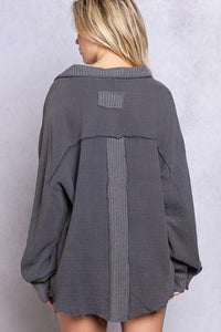 POL Texture Half Button Long Sleeve Top - Happily Ever Atchison Shop Co.