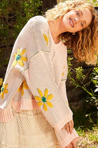 POL V - Neck Floral Pattern Chenille Sweater - Happily Ever Atchison Shop Co.