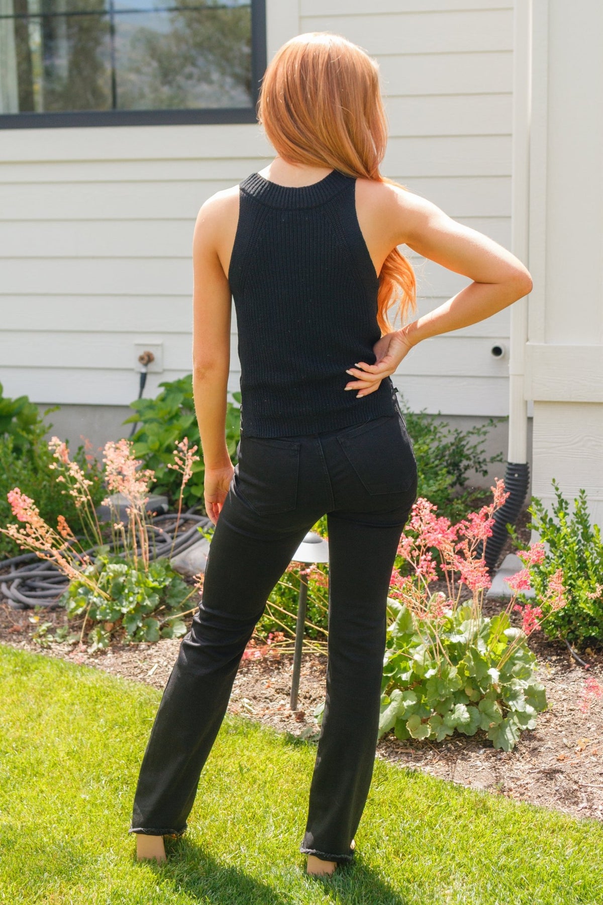 Previous Engagement Halter Neck Sweater Tank in Black - Happily Ever Atchison Shop Co.