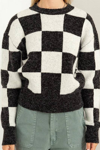 Weekend Chills Checkered Long Sleeve Sweater - 1985 the VAULT Boutique