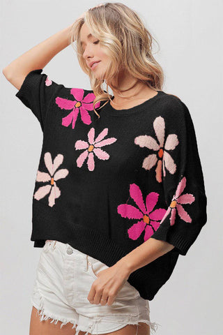 BiBi Floral Pattern Cropped Sweater - 1985 the VAULT Boutique