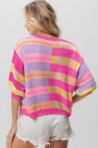 BiBi Multi Color Striped Round Neck Knit Top - 1985 the VAULT Boutique