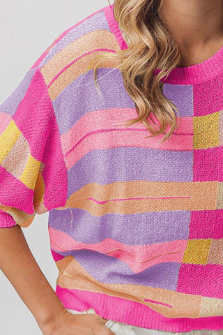 BiBi Multi Color Striped Round Neck Knit Top - 1985 the VAULT Boutique