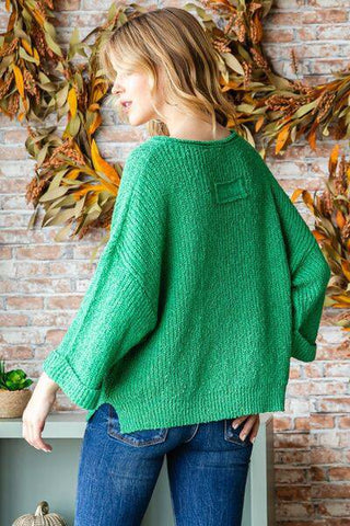 Veveret Notched Long Sleeve Sweater - 1985 the VAULT Boutique