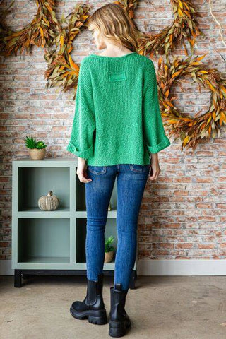 Veveret Notched Long Sleeve Sweater - 1985 the VAULT Boutique