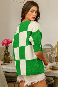 BiBi Checkered Contrast Round Neck Sweater - 1985 the VAULT Boutique