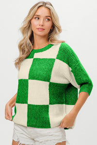 BiBi Checkered Contrast Round Neck Sweater - 1985 the VAULT Boutique