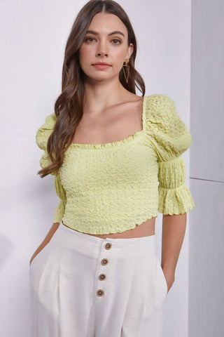 MUSTARD SEED Crinkle Texture Puff Sleeve Crop Top - 1985 the VAULT Boutique