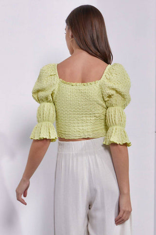 MUSTARD SEED Crinkle Texture Puff Sleeve Crop Top - 1985 the VAULT Boutique